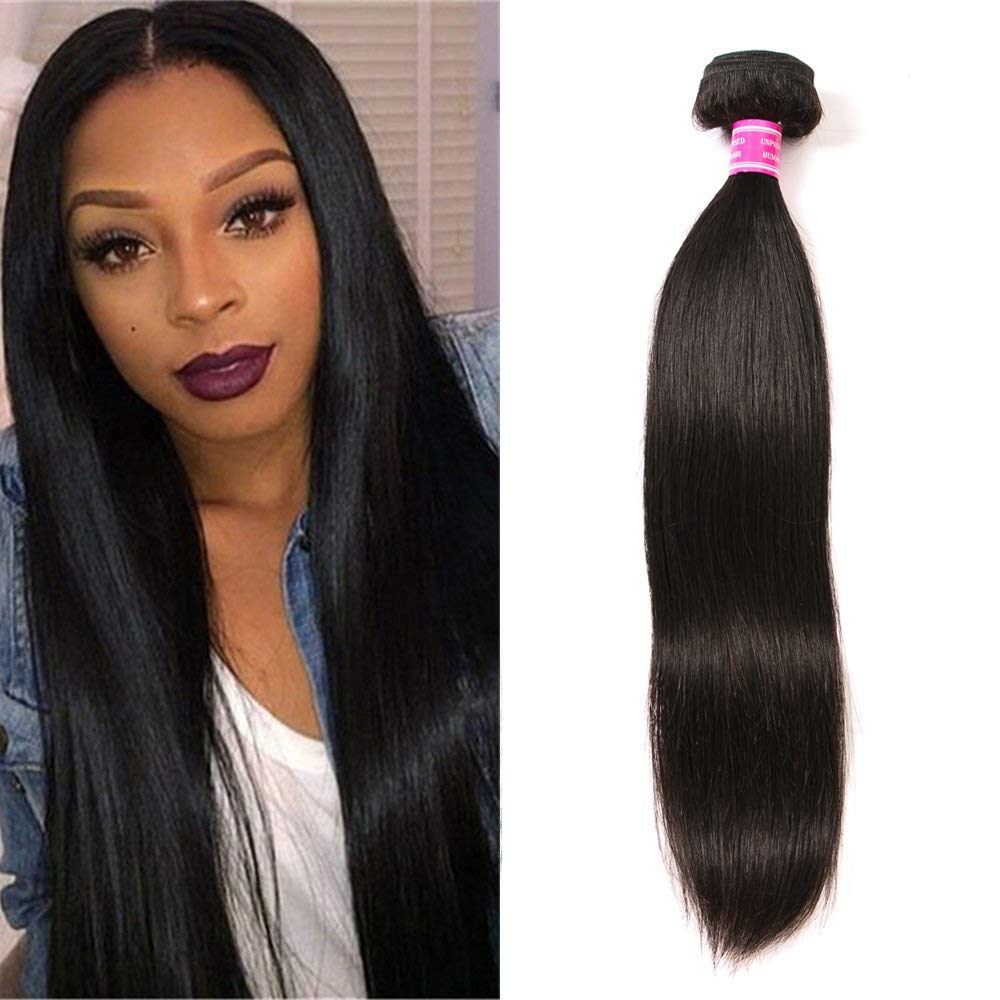 QinMei Human Hair Straight 1 Bundles 100% Unprocessed Brazilian Virgin Straight Human Hair Extensions Natural Color Weave Bundles 100g (26", 1Bundle)