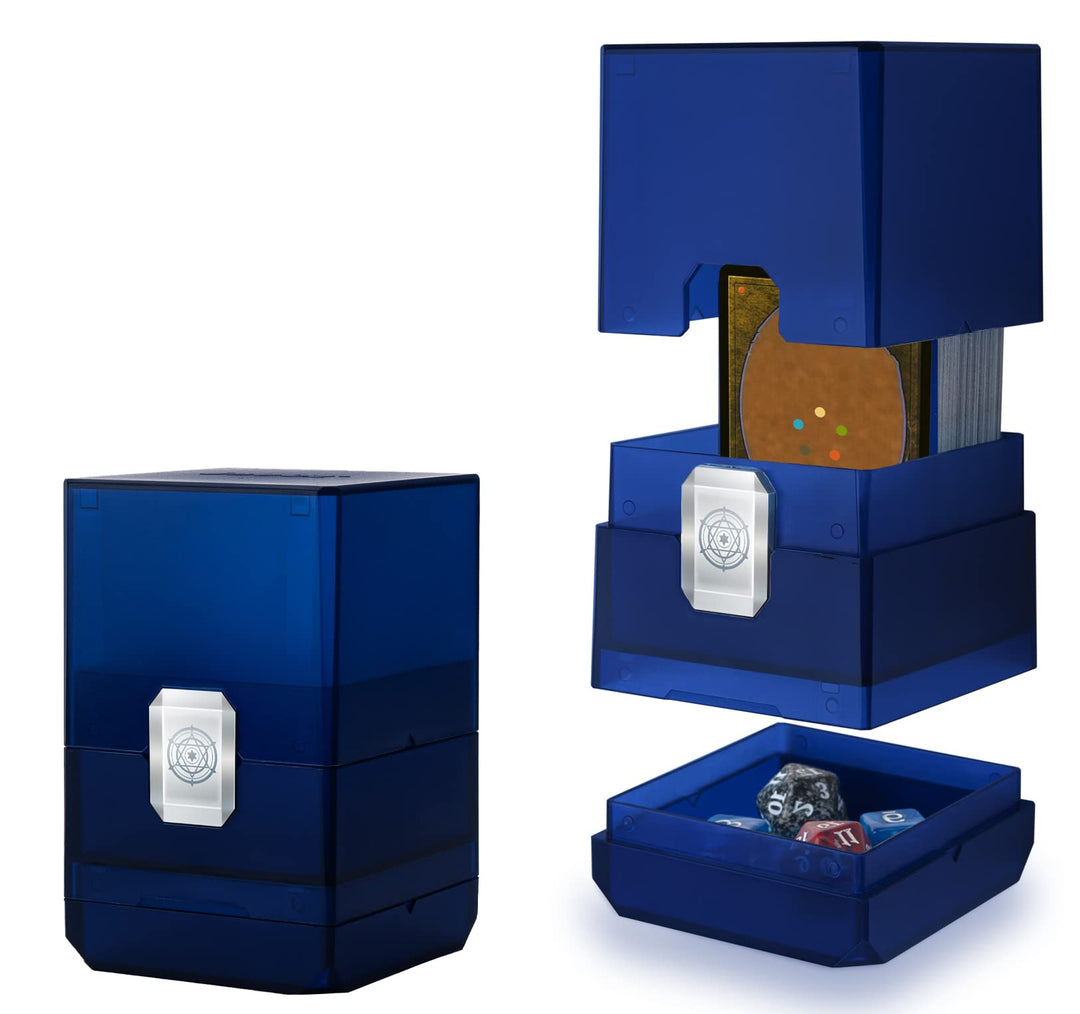Sooez Heavy Duty MTG Deck Card Box with Dice Storage, 100+ Deck Case Boulder, Perfect Deck Holder for MTG Commander/YuGiOh/TCG and Sports Cards (Blue)