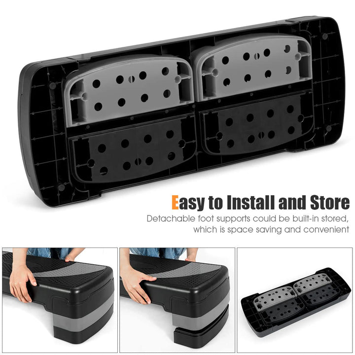 GOPLUS 31" Aerobic Exercise Stepper Deck, Adjustable Fitness Workout Step Platform Trainer with Risers, 4”6”8”Levels Height-Adjustable, for Home Gym and Office (Black+Gray)