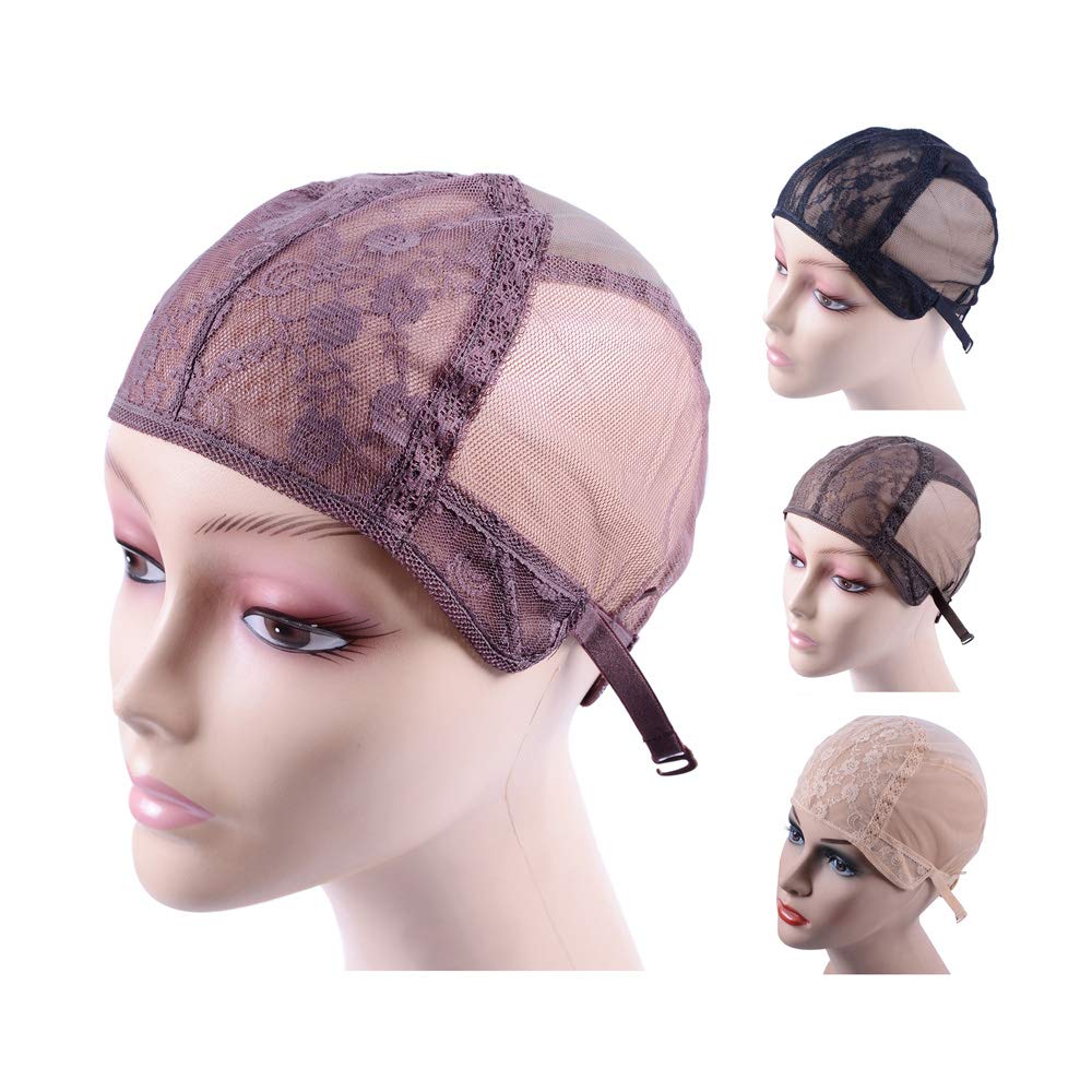 YANTAISIYU Double Lace Wig Cap for Making Wigs with Adjustable Straps on the Back Swiss Lace Hairnet (Brown S)