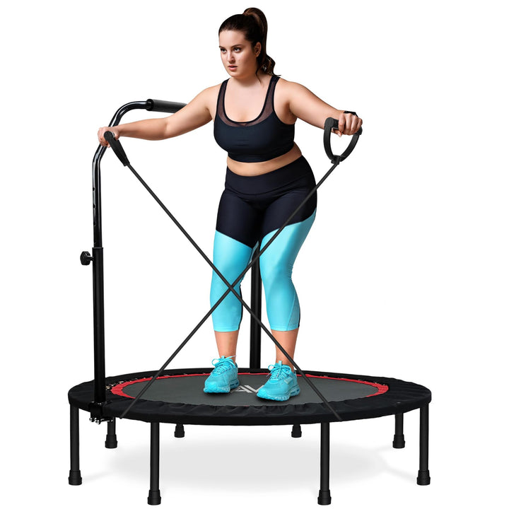 Mini Trampoline for Adults, Folding Rebounder with Stretch Bands, Rebounder Trampoline for Adults Fitness, Indoor Trampoline for Bounce Workout Max Load 330-450lbs