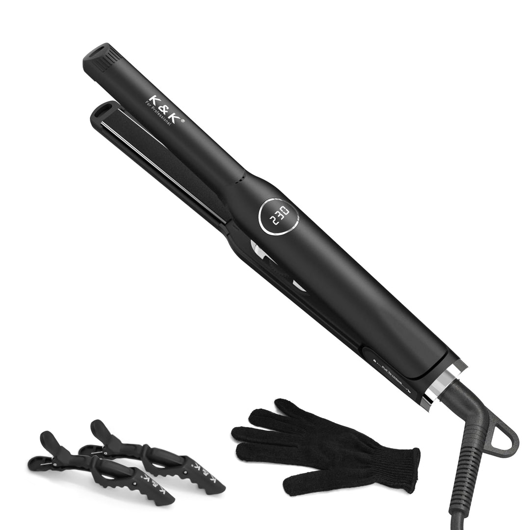 K&K Flat Iron Small Mini Tourmaline Titanium Hair Straightener 0.5 Inch Plate 4D 360Swivel Led Display For Woman Short Hair Adju