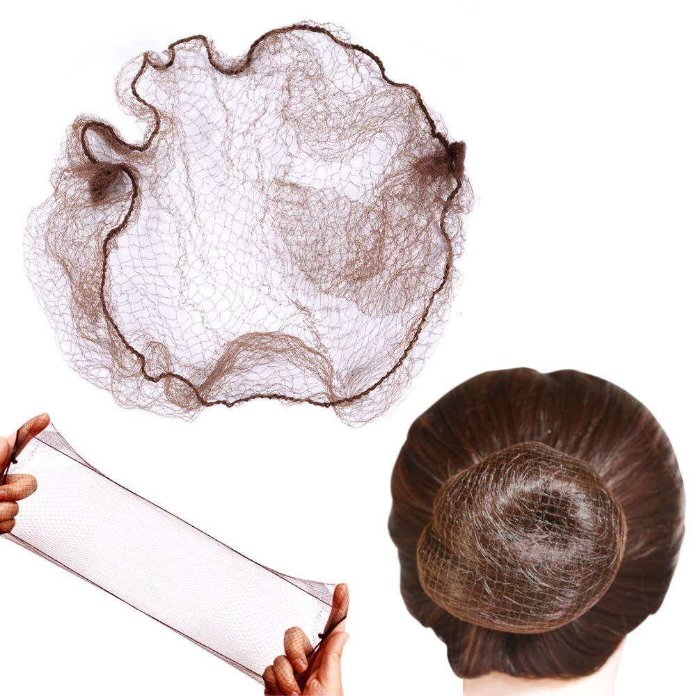 YANTAISIYU 50 Pcs Hair Net 20 Inch Invisible Elastic Mesh Wig nets for Hair Bun Food Service (Bulk Packing,Brown)