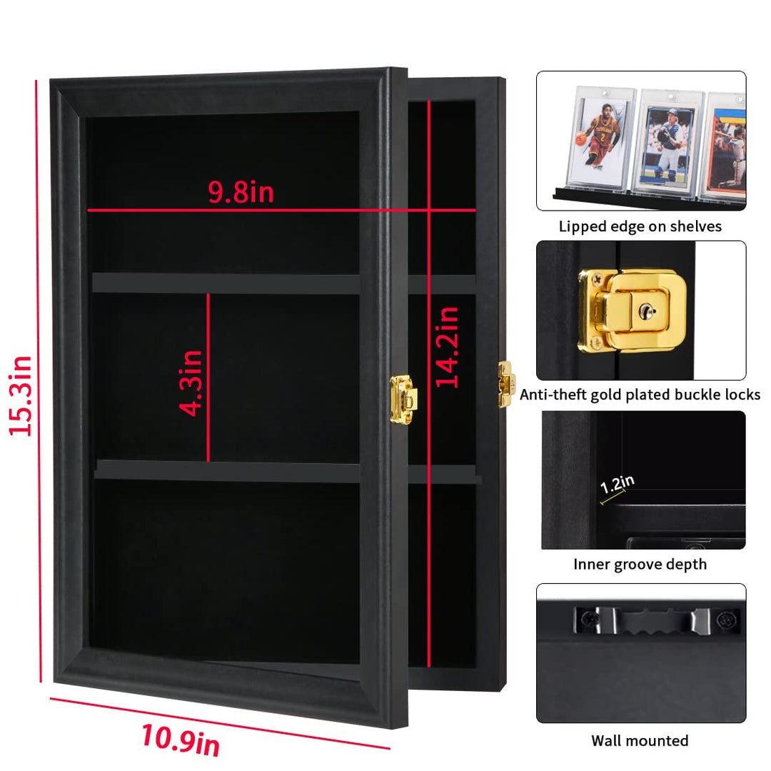 Verani Baseball Card Display Case - Sports Card Display Frame - Holds Sport Cards with UV Protection Clear View Lockable Wall Cabinet for Football Basketball Hockey Trading Card Black
