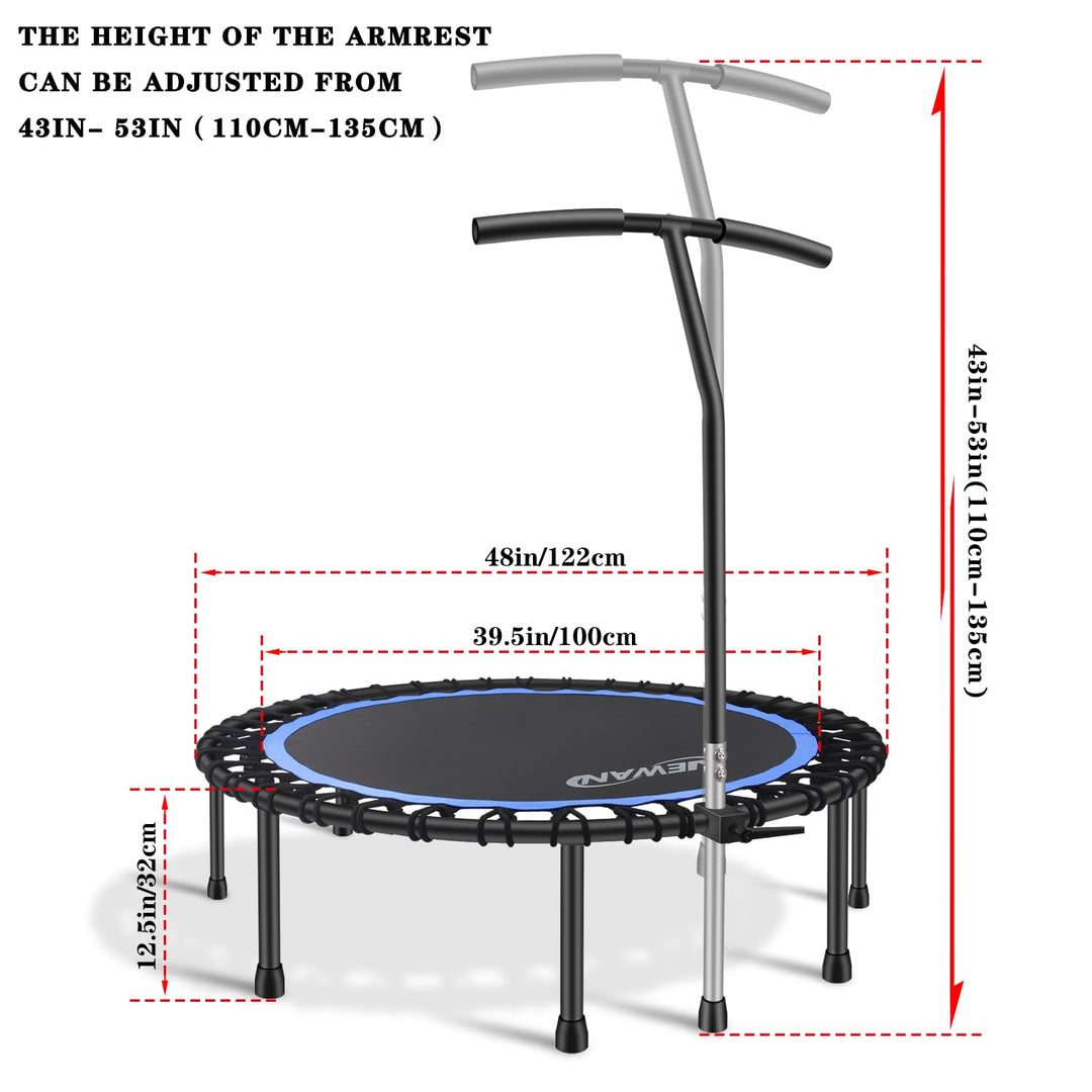 Newan 48" Silent Fitness Mini Trampoline Fitness Rebounder with Adjustable Foam Handle,Indoor Small Rebounder Exercise Trampoline for Adults Indoor/Garden Workout - Max Limit 330 lbs