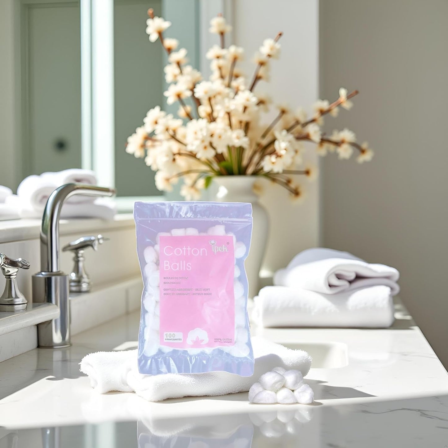 100 Pcs White Cotton Balls - Soft Cotton Wool | Delicate Lightweight Balls and Swabs for Sensitive Skin Household Needs Outdoor Traveling Everyday Use House Necessary Absorbent