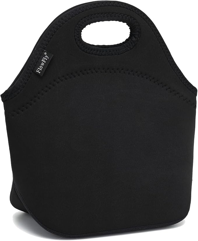 FlowFly Neoprene kids Lunch box Insulated Soft Bag Mini Cooler Thermal Meal Tote Kit for Boys, Girls,Men,Women,School,Work, Office,Black