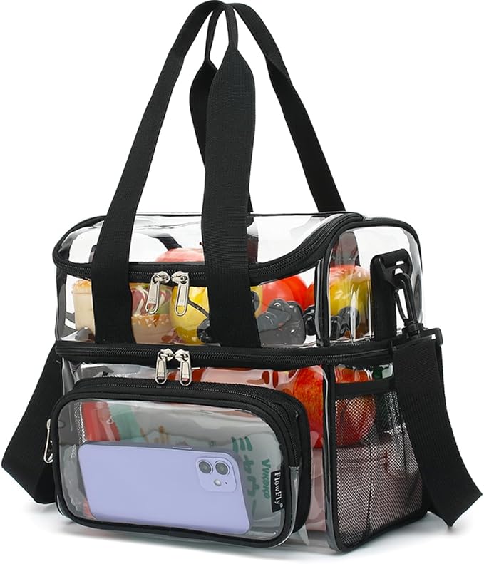 FlowFly Double Layer Cooler Insulated Lunch Bag Adult Lunch Box Large Tote Bag for Men, Women, With Adjustable Strap,Front Pocket and Dual Large Mesh Side Pockets