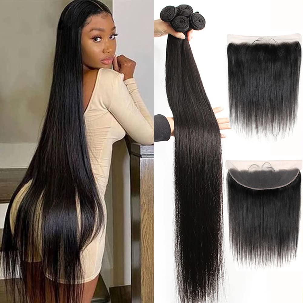 Yisea Straight Hair Bundles With Lace Frontal (20 22 24 26+18 Frontal) Human Hair 4 Bundles With 13X4 Lace Closure Frontal 100%