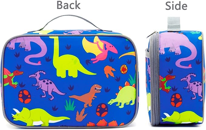 FlowFly Kids Lunch box Insulated Soft Bag Mini Cooler Back to School Thermal Meal Tote Kit for Girls, Boys, Dinosaur
