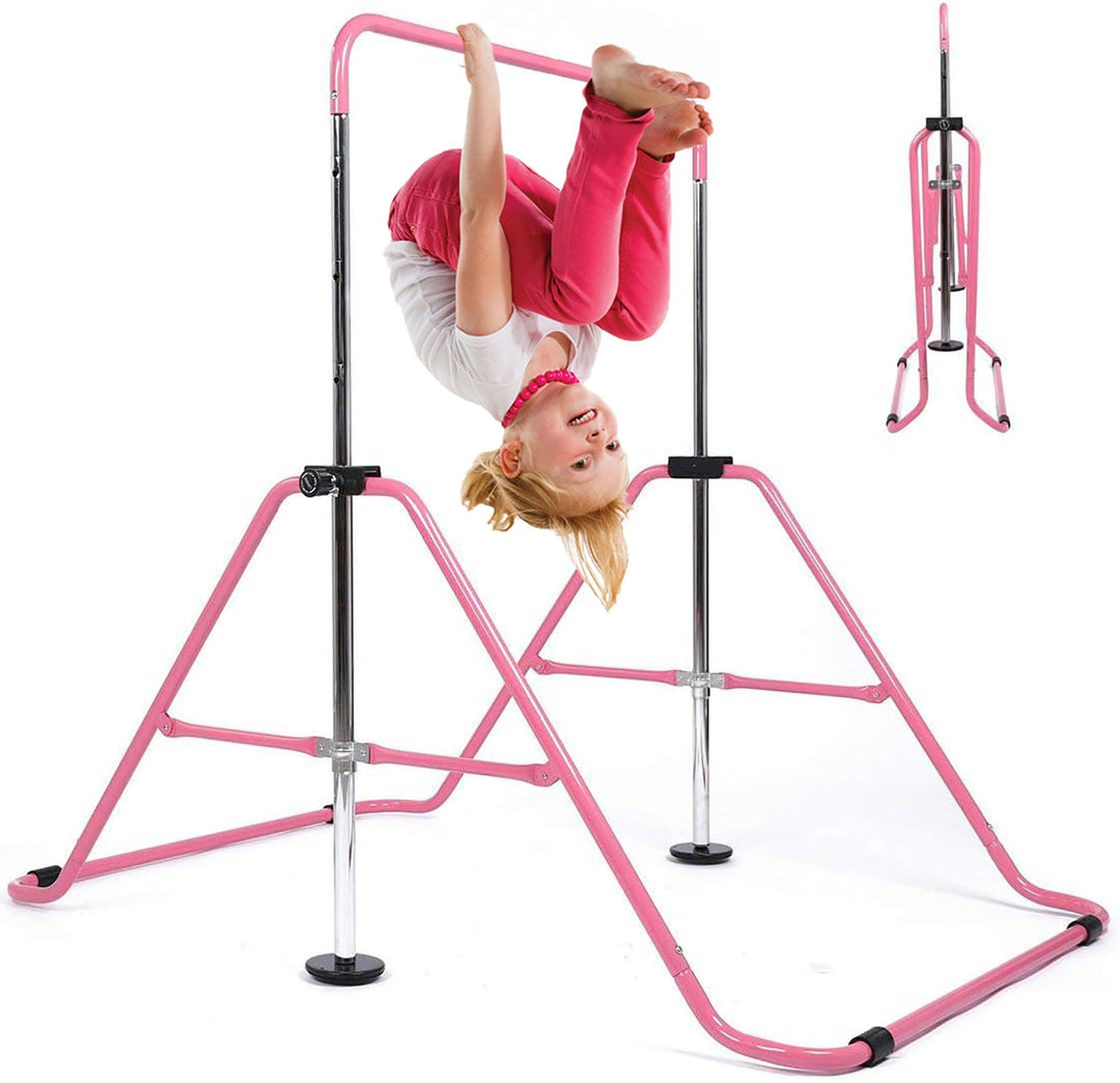 WATBKHE Kids Gymnastics Bar Gymnastic Equipment for Home Adjustable Height Gymnastic Training Bar Gymnastic Stuff for 3-7 Years Old Girls (Pink)