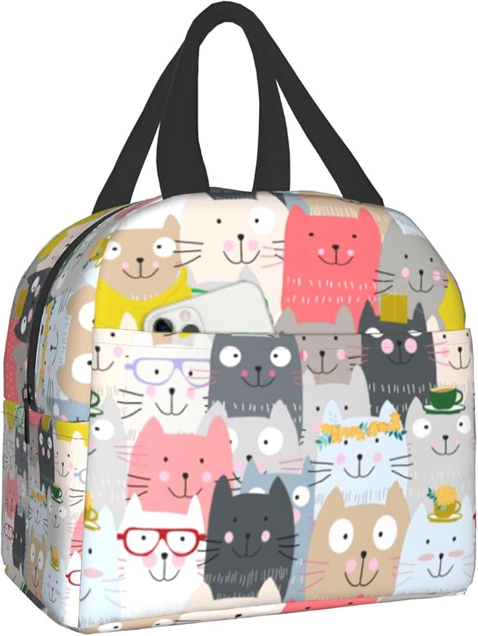 Cute Cat Lunch Box Insulated Funny Cartoon Lunch Bag Leakproof Reusable Lunch Tote Bag Multipurpose Lunch Tote for Kids Adult School Work Picnic