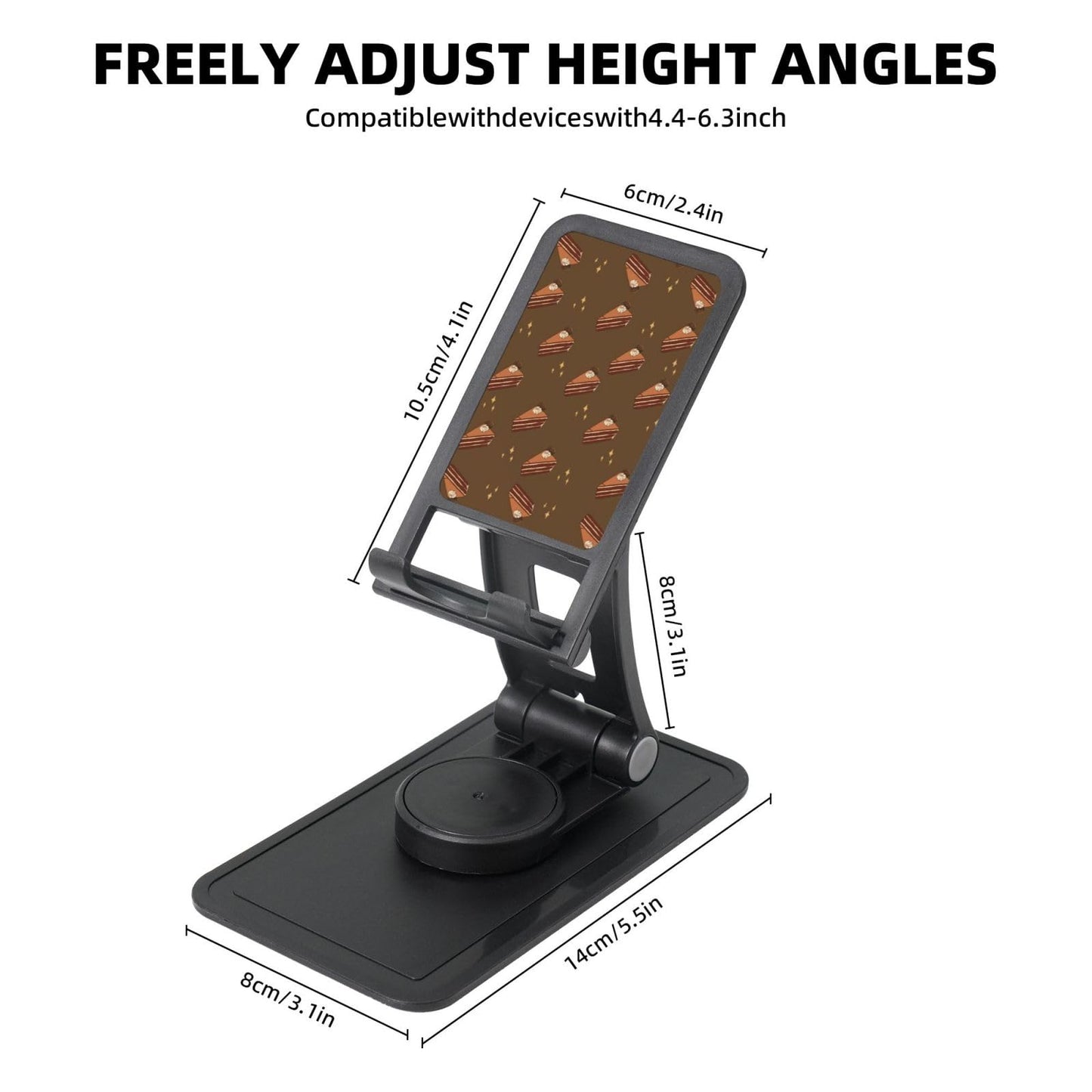 Chocolate Squares Cake Cell Phone Stand 360° Adjustable Foldable Desktop Phone Holder Cradle Compatible with Most Mobile Phones Black