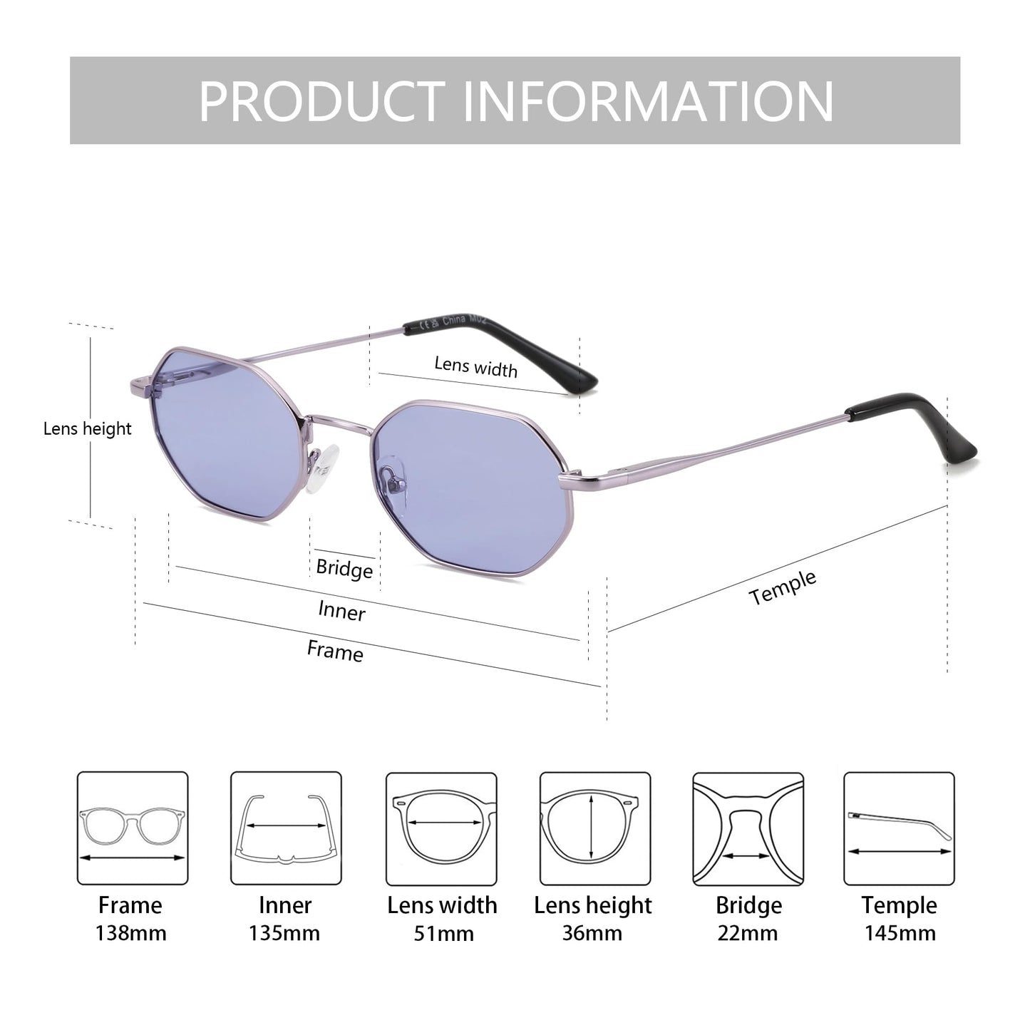 ZENOTTIC Small Octagonal Polarized Sunglasses for Women Men Hippie Metal Frame Retro Rectangle Sun Glasses
