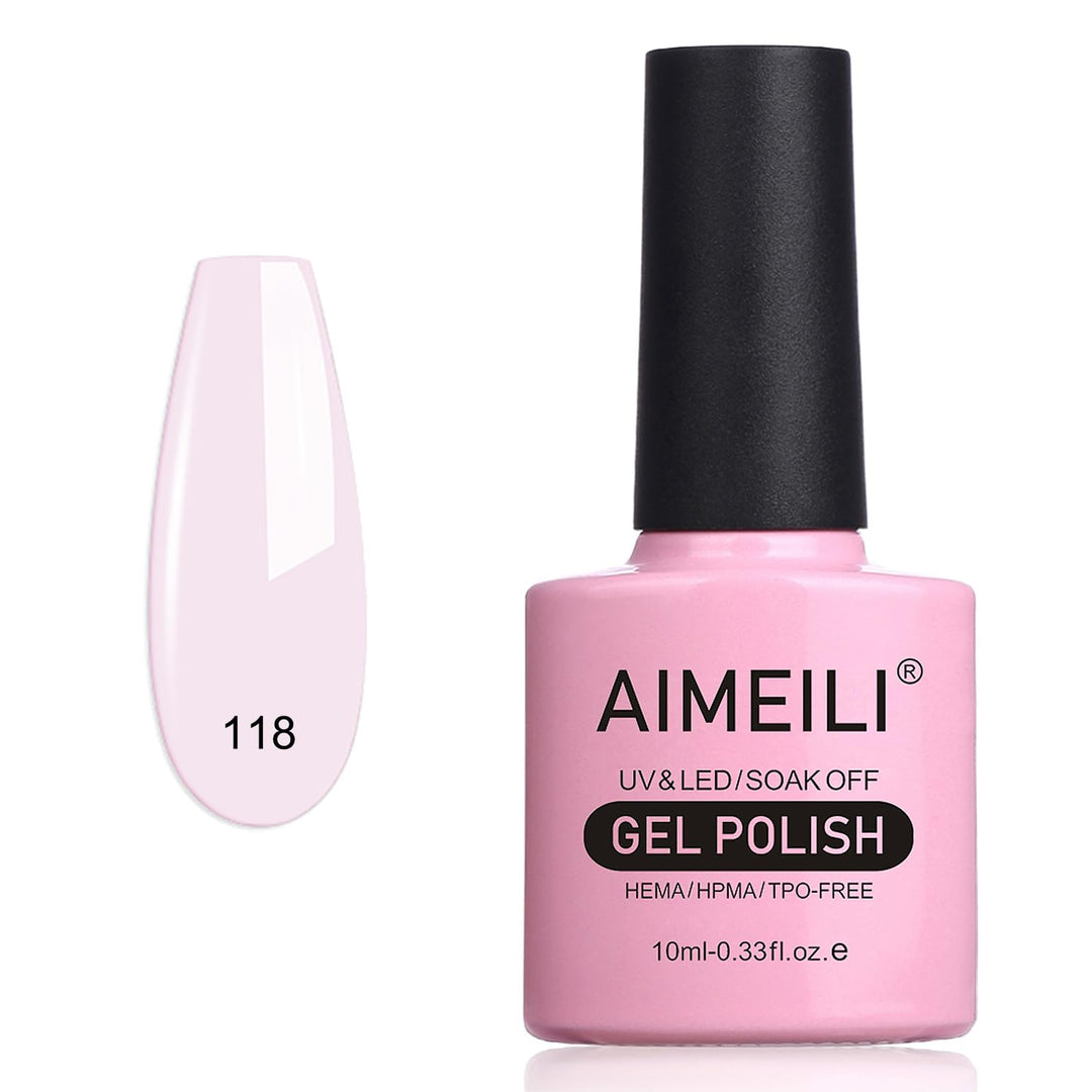 Aimeili Soak Off U V Led Milky Pink Gel Nail Polish - Gardenia Jasminoides Ellis (118) 10Ml