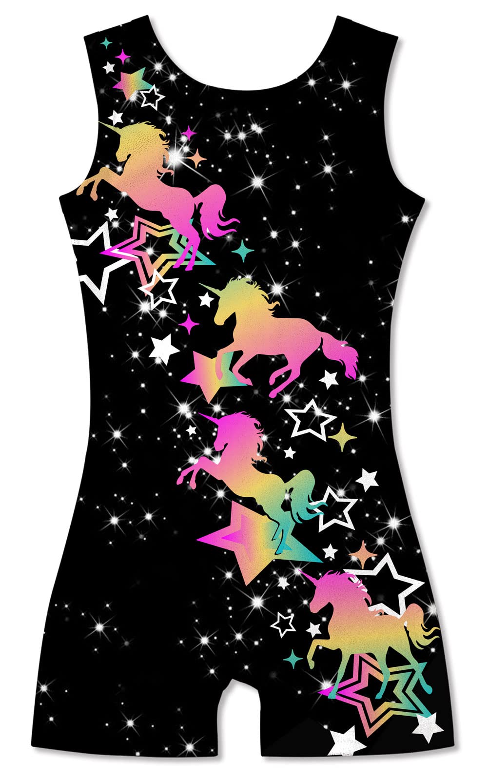 TUONROAD Leotards for Girls Gymnastics 5t 6t White Stars Printed Sparkly Shiny Biketards for Kids Size 5 6