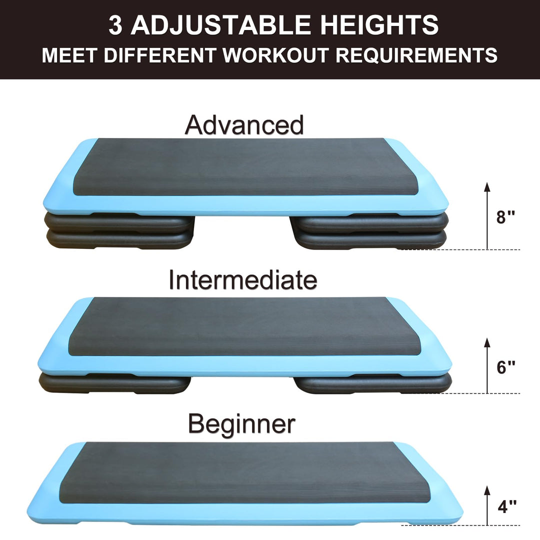 ICSPOID 43'' Aerobic Stepper, 4-6-8in Height-Adjustable Exercise Workout Step Platform with 4 Detachable Risers for Home Gym Workout & Training