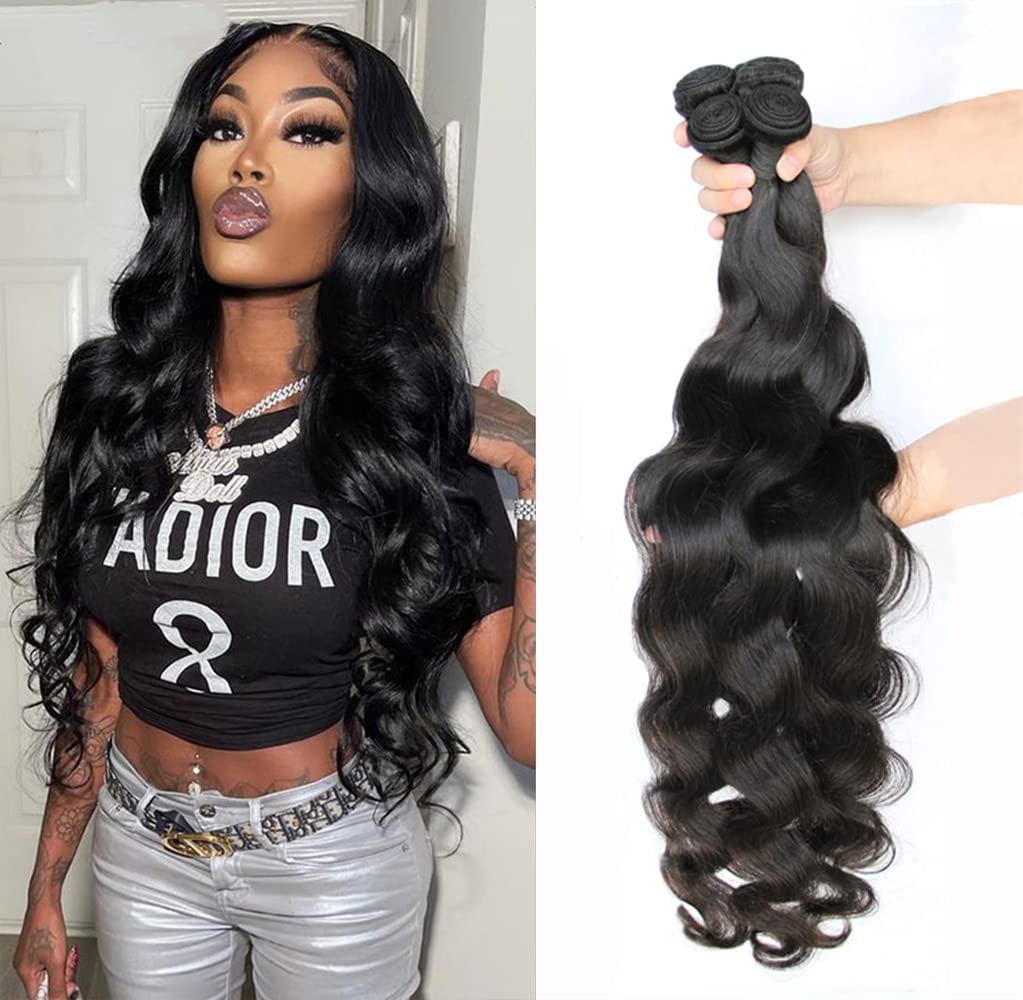 Yisea Human Hair Bundles Body Wave 4 Bundles 12A Brazilian Hair Bundles(20 18 16 14) Inch Body Wave Virgin Hair Natural Black Bu