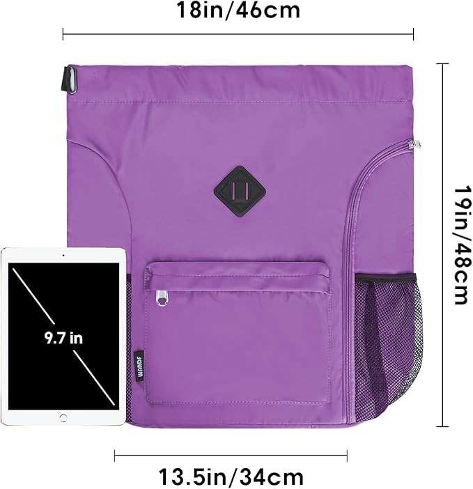 WANDF Drawstring Backpack Sports Gym Bag with Shoes Compartment, Water-Resistant String Backpack Cinch for Women Men(Large,Purple)