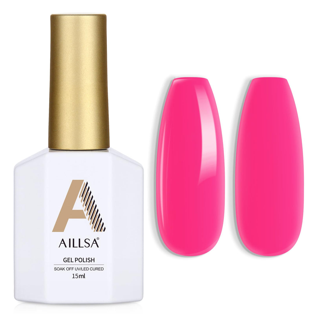 Aillsa Hot Pink Gel Nail Polish Summer Diary Pink Gel Polish Bright Neon Color Gel Polish French Nail Art Soak Off U V Gel Nails