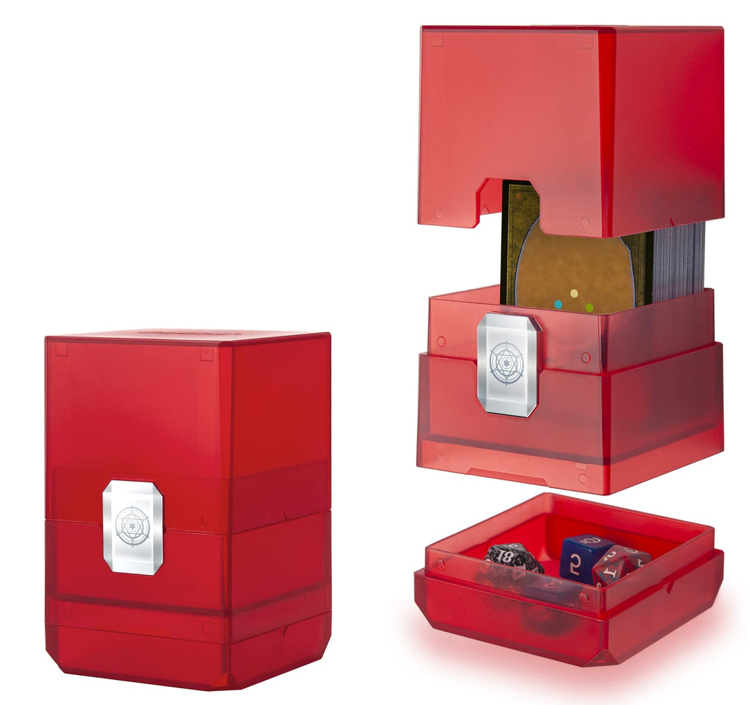 Sooez Heavy Duty MTG Deck Card Box with Dice Storage, 100+ Deck Case Boulder, Perfect Deck Holder for MTG Commander/YuGiOh/TCG and Sports Cards (Red)