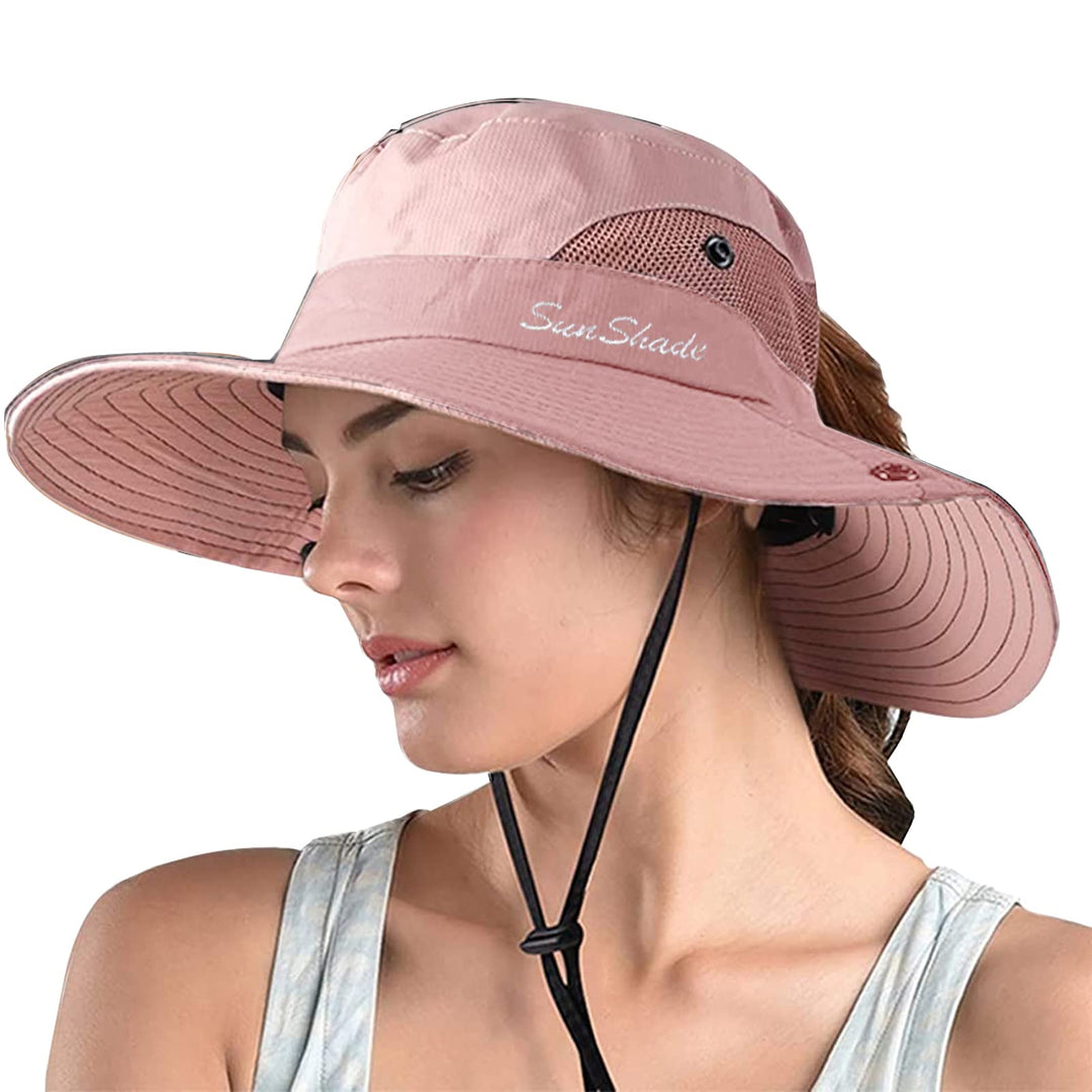 ZOORON 1 Pack Women's Ponytail Safari Sun Hat,Wide Brim UV Protection Outdoor Bucket Hat,Foldable Beach Summer Fishing Hat