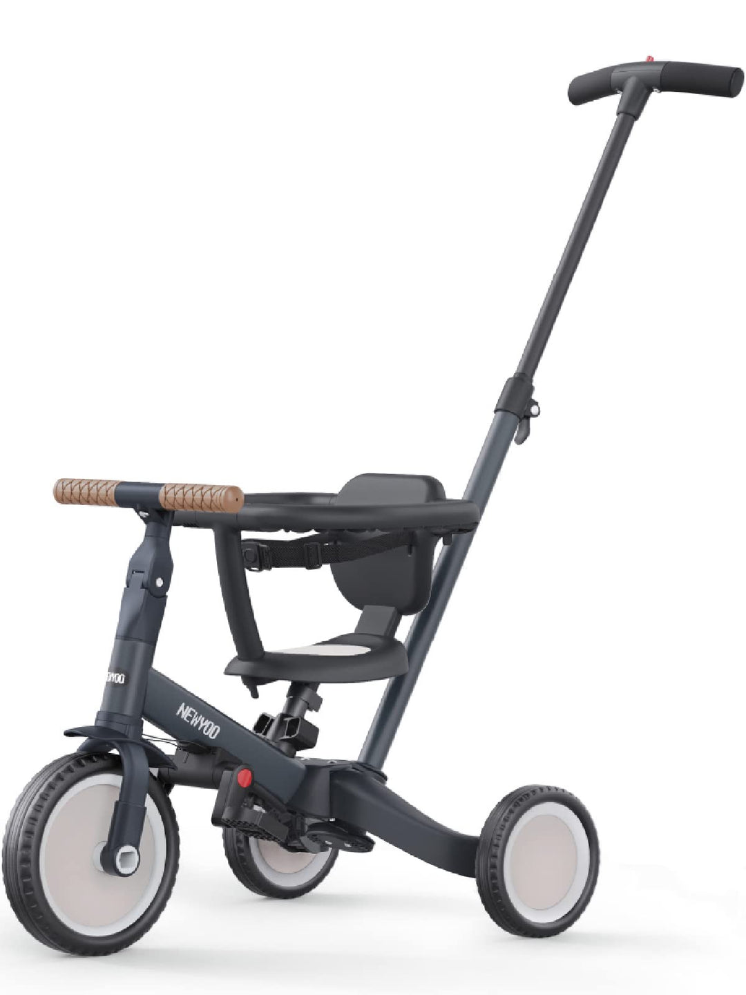 newyoo 5 in 1 Tricycles for 1-3 Year Olds, Baby Balance Bike, Christmas & Birthday Gift for Boy & Girl, Toddler Bike with Parent Push Handle, Safety Guard, Backrest & Safety Belt, Dark Grey, TR008