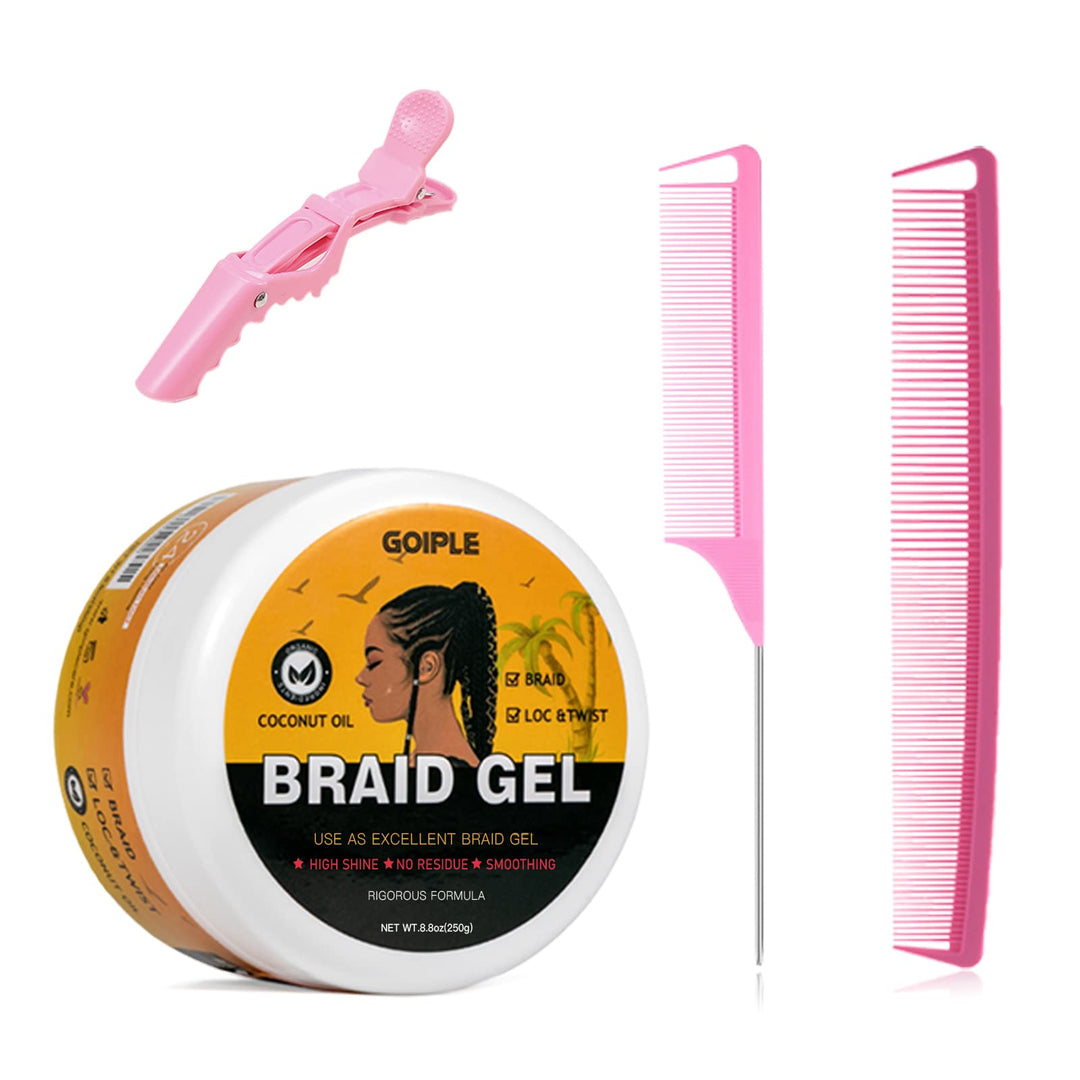 Goiple Strong Hold Braid Gel Good For Twist, Locs, Braids, Edge No Flake Extra Hold High Shine Braiding Gel & Edge Control 8.8Oz