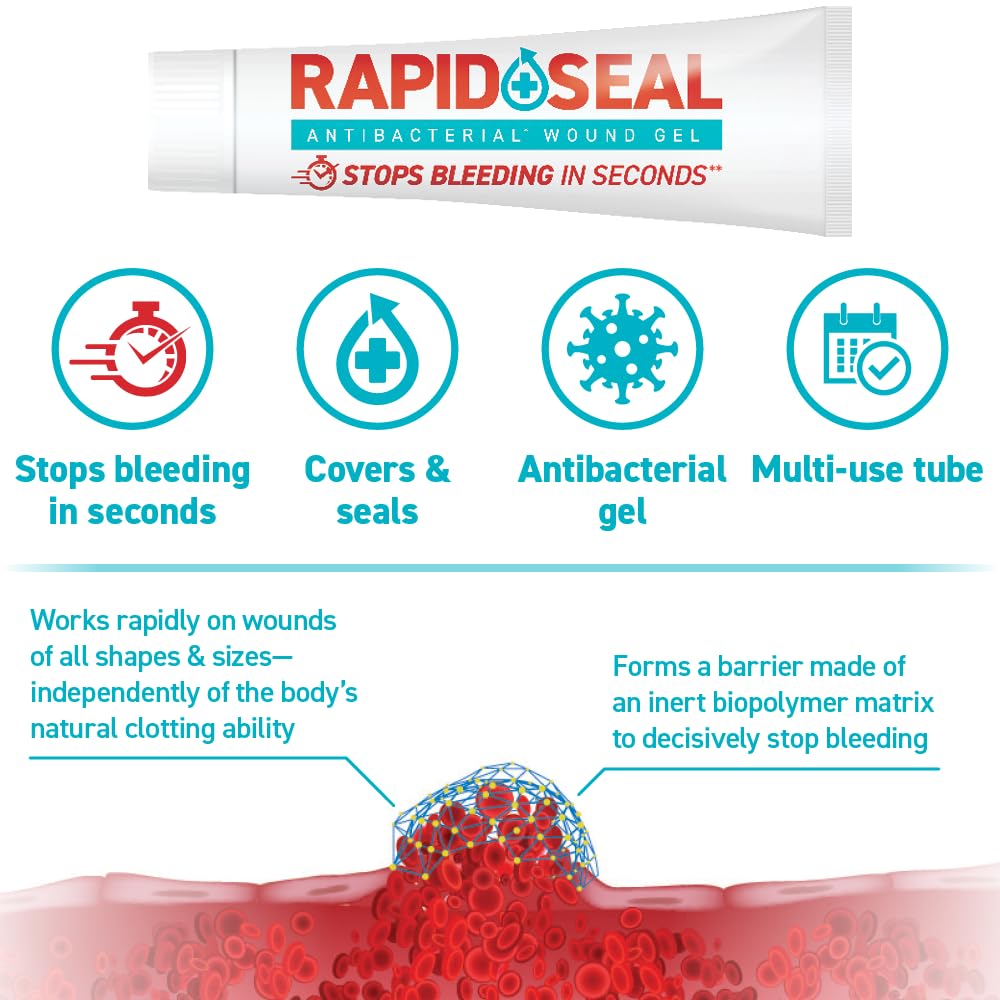 Rapid-Seal Wound Gel 0.3oz (5 Tubes) | Stops Bleeding in Seconds, for Minor Cuts, Scrapes & Razor Nicks