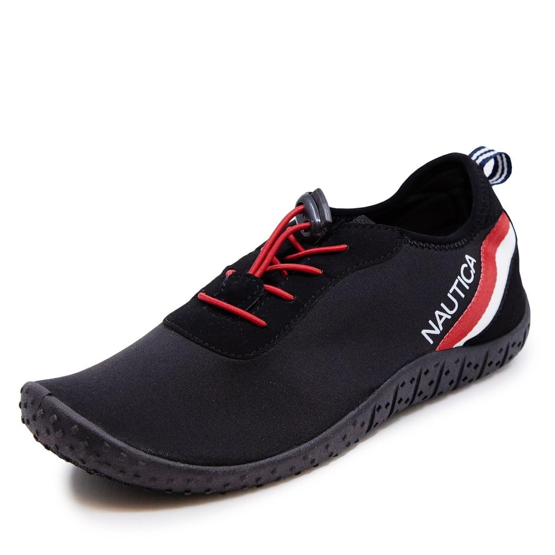 Nautica Women Men Water Shoe Quick Dry Aqua Socks Slip Resistant Comfortable Barefoot Shoes for Beach Swim Surf Pool Boat-Wesson-Black/Red-9W/8M