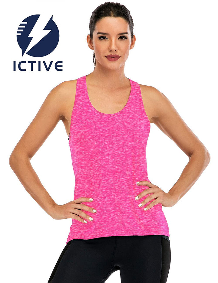 ICTIVE Women's Cross Backless Racerback Yoga Shirts - Workout Tank Tops, Open Back, Rose S