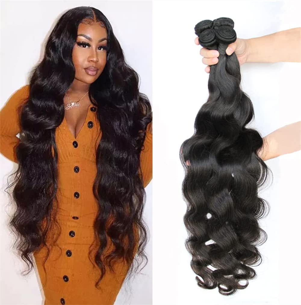 Aomllute 12A Human Hair Bundles Body Wave 26 28 30 32 Inch 4 Bundles Deals Brazilian Virgin Human Hair Body Wave Bundles 100% Un