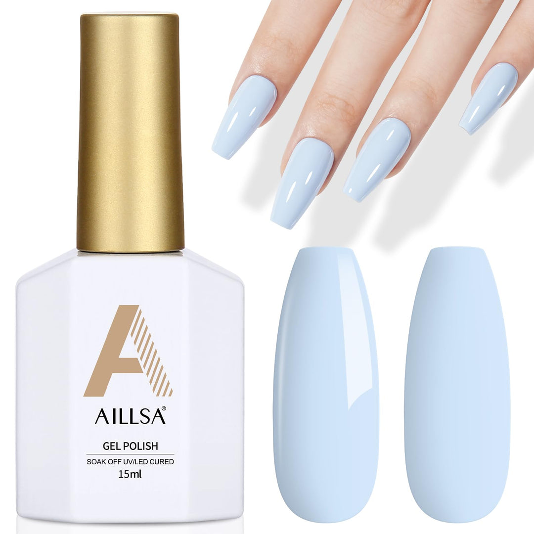 Aillsa Pastel Blue Gel Nail Polish Macaron Baby Blue Gel Polish Bright Spring Summer Colors Cotton Candy Nail Polish Gel Soak Of