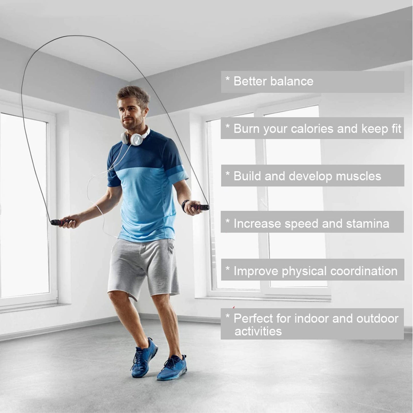 Redify Jump Rope,Jump Ropes for Fitness for Women Men and Kids,Speed Jumping Rope for Workout with Ball Bearings,Adjustable Skipping Rope for Exercise&Slim Body at Home School Gym (Blue,Black)