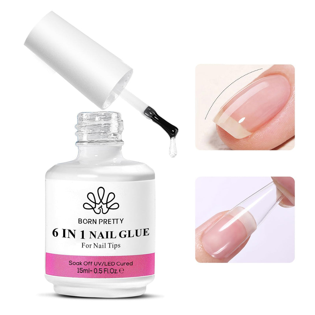 Born Pretty Nail Glue For Tips, 6 In 1 Gel Nail Extension Gel,Blooming Gel,Base Gel Top Coat,Builder And Strengthener Gel For Na