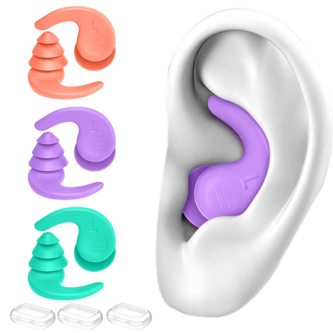 Swimming Ear Plugs, 3 Pairs Waterproof Reusable Silicone Swim Earplugs for Swimming Surfing Snorkeling and Other Water Sports (Adults & Teens 14+)