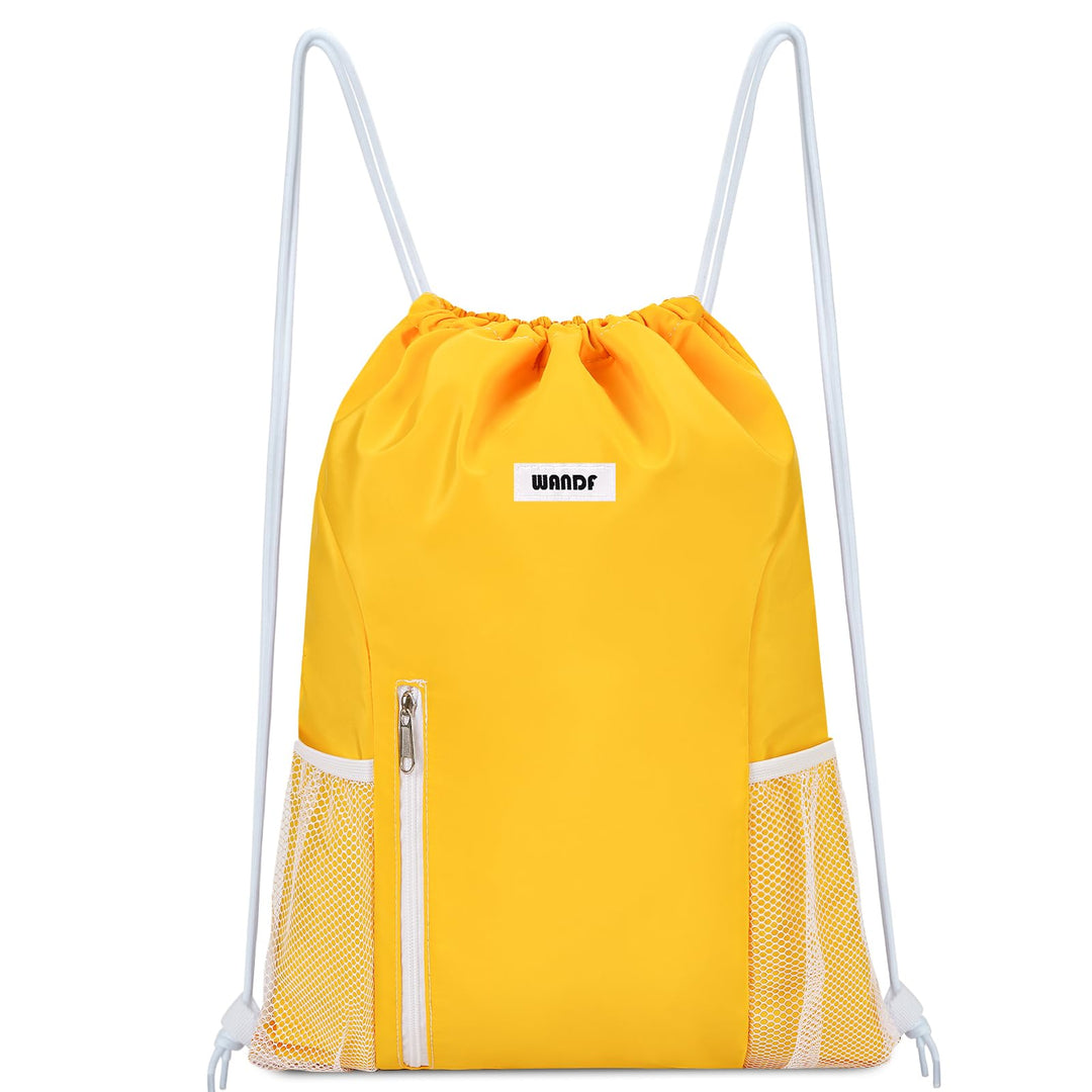 WANDF Drawstring Backpack Sports Gym Sackpack with Mesh Pockets Water Resistant String Bag for Women Men (Orange)