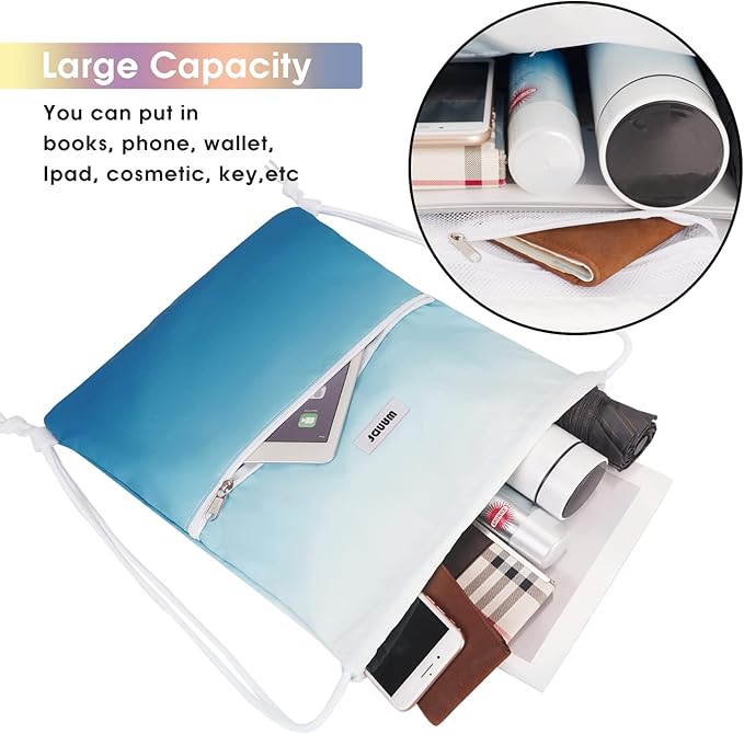 WANDF Drawstring Backpack String Bag Sackpack Cinch Water Resistant Nylon for Sport Yoga Gym Shopping (Blue Gradient)