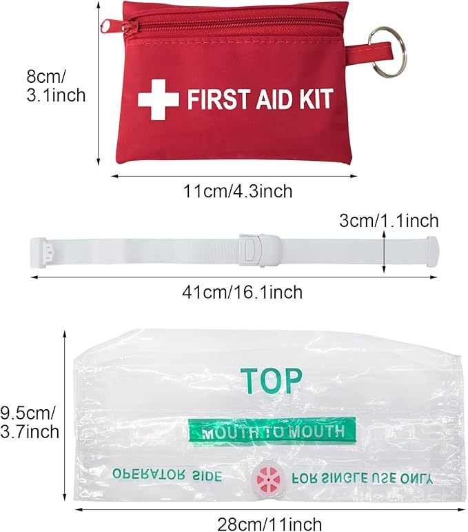 Mini First Aid Kit - CPR Pocket Mask Keychain CPR Face Shield with Breathing Barrier & Elastic Belt & One Pair of Disposable Gloves for Travel Home Camping - Emergency Supplies (5 Set)