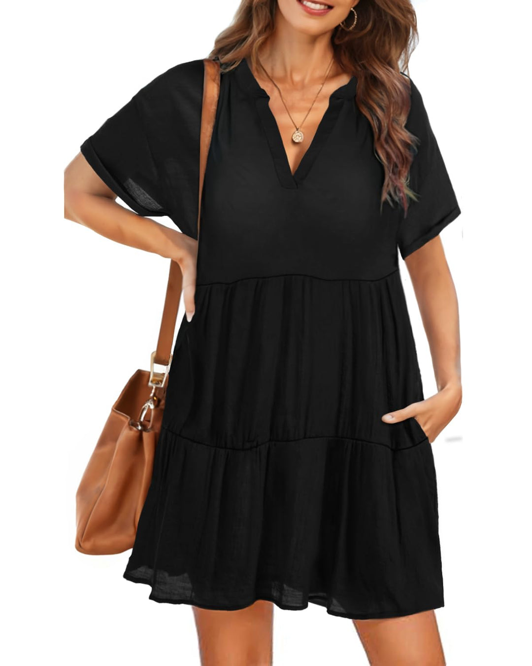Pinup Fashion Swimsuit Coverup Women Black Cover Ups Swimwear Sheer V Neck Bathing Suit Cover Ups Dress Casual Loose Swing Beachwear