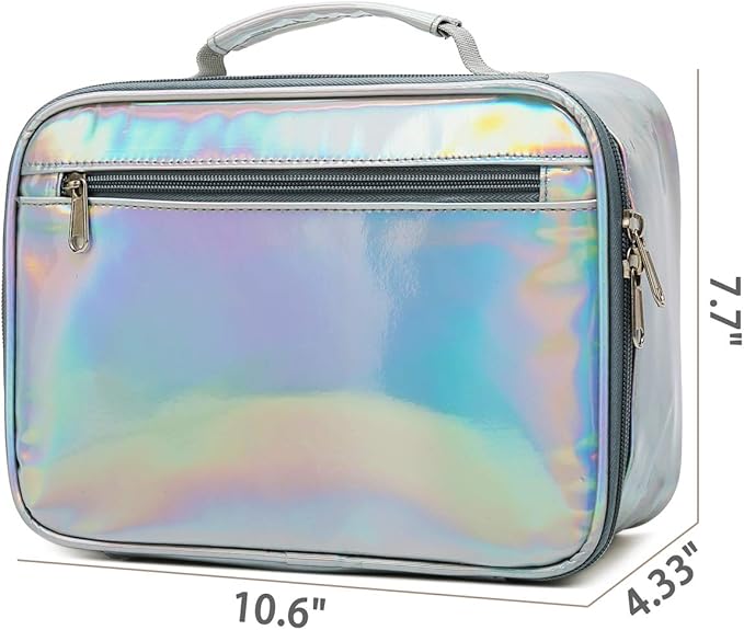 FlowFly Kids Lunch box Insulated Soft Bag Mini Cooler Back to School Thermal Meal Tote Kit for Girls, Boys, Silvery