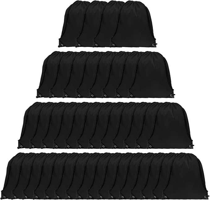 GoodtoU Drawstring Bags, Nylon Backpacks with Drawstring - Gym, Sport, Travel (Black, 40Pcs)