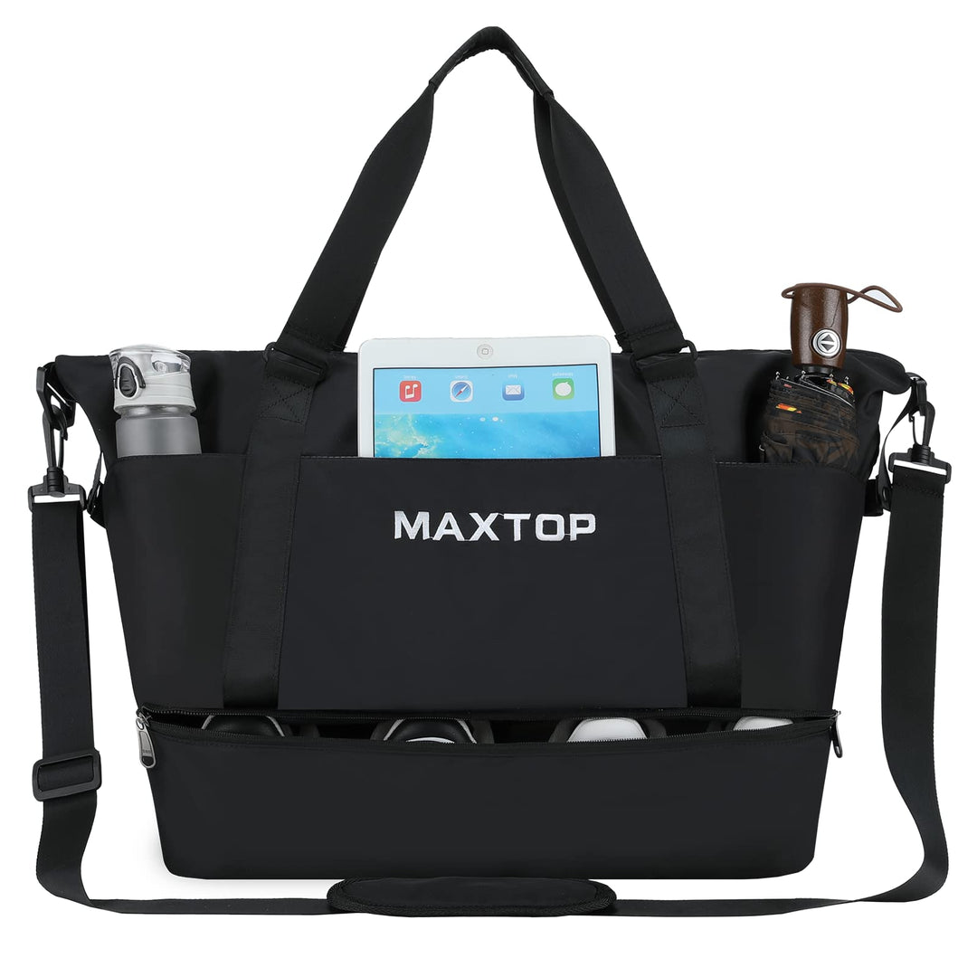MAXTOP Travel Duffle Bag for Women Weekender Overnight Bags Large Capacity Carry On Duffel Bag With Shoe Compartment,Sports Gym Tote Bag with Dry and Wet Separation Black