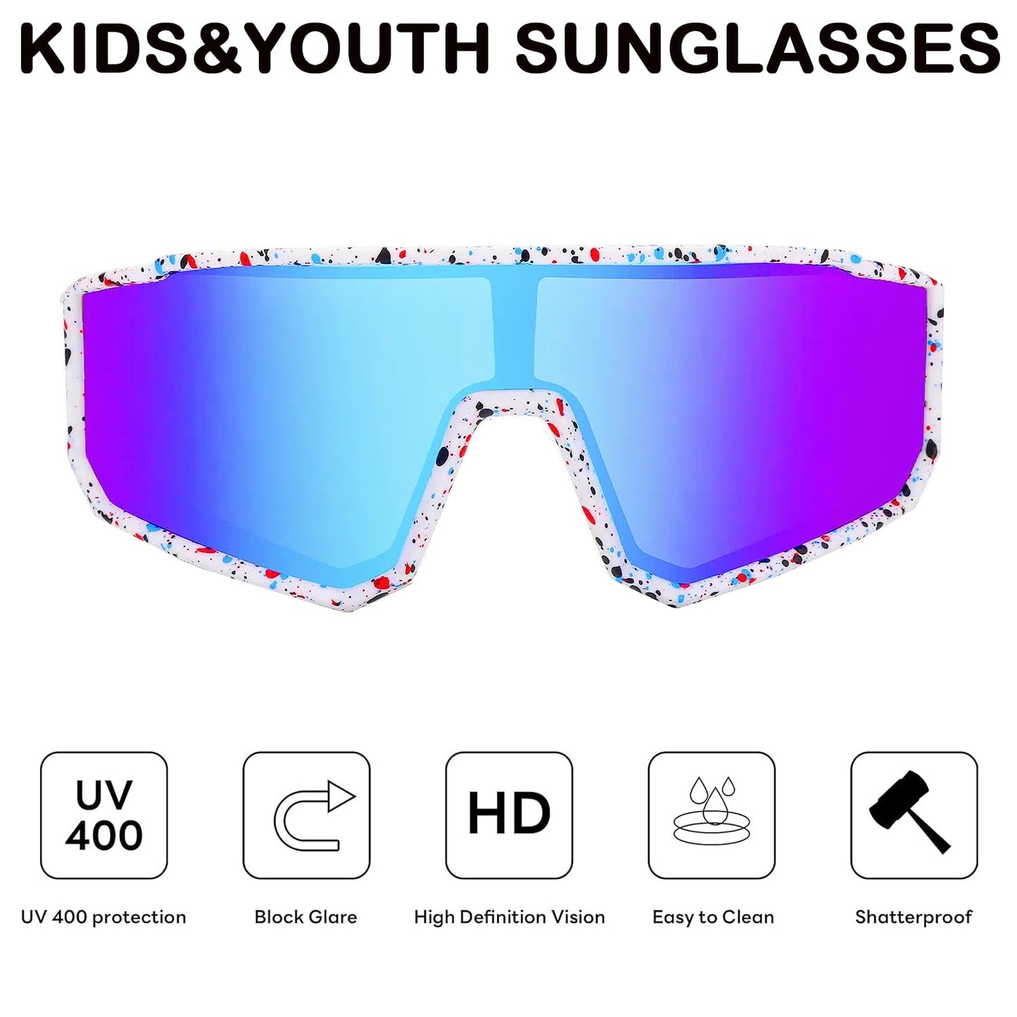 Youth Baseball Sunglasses For Boys Girls,UV400 Kids Sports Sunglasses,Cycling glasse Running Golf