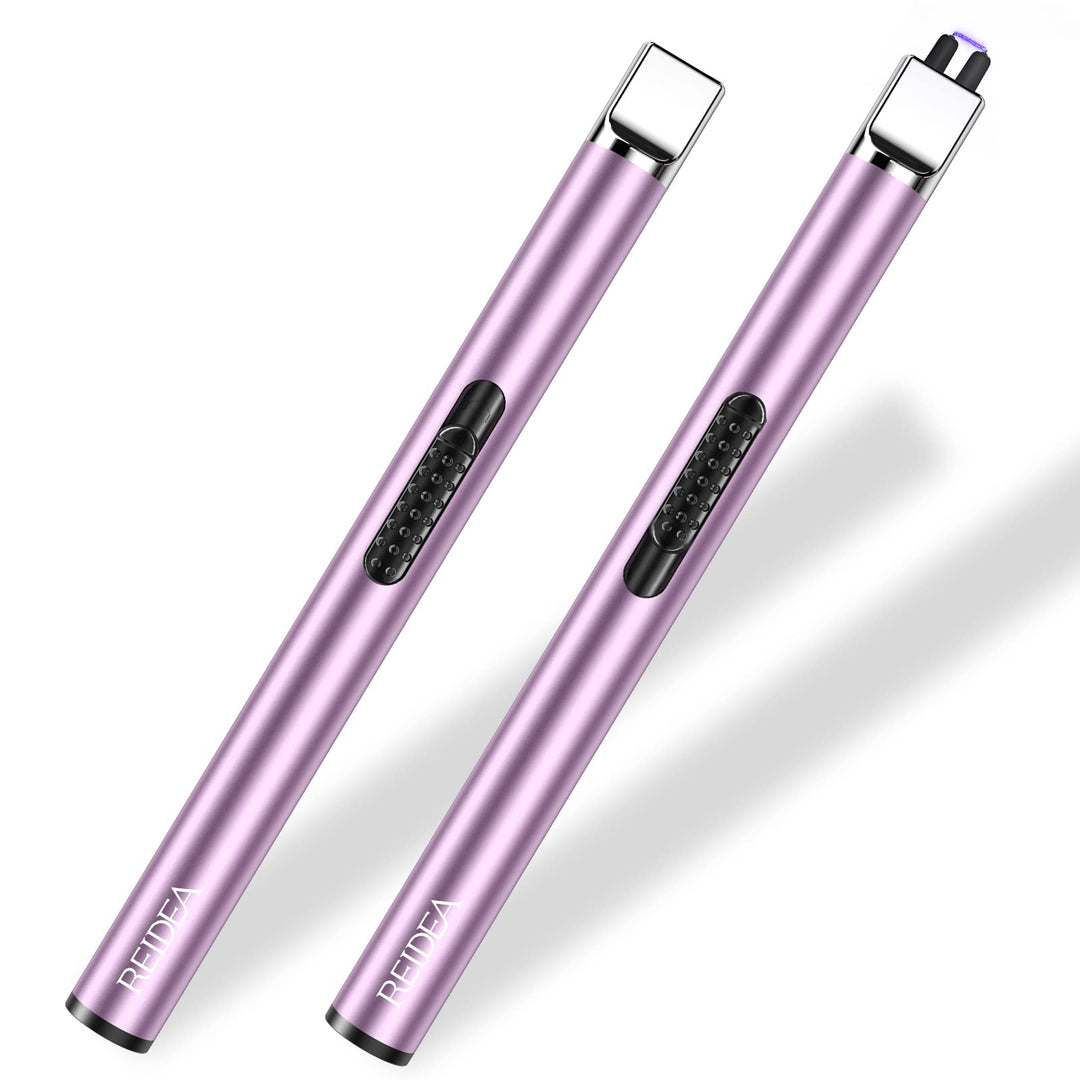 REIDEA Lighter S4 Electronic Candle Lighter USB Rechargeable with Security Lock, Windproof Fast Heat Sinking, Non-Slip Switch Electronic Lighter for Candle, Grill, Camping (2 Pack Lavender Purple)