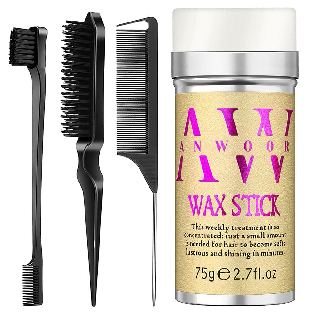 Slick Back Hair Brush, Hair Wax Stick 4Packs - Taming Flyaways & Edge Control - Hair Styling Products Accessories Stuff for Teenl Girl, Women & Kids