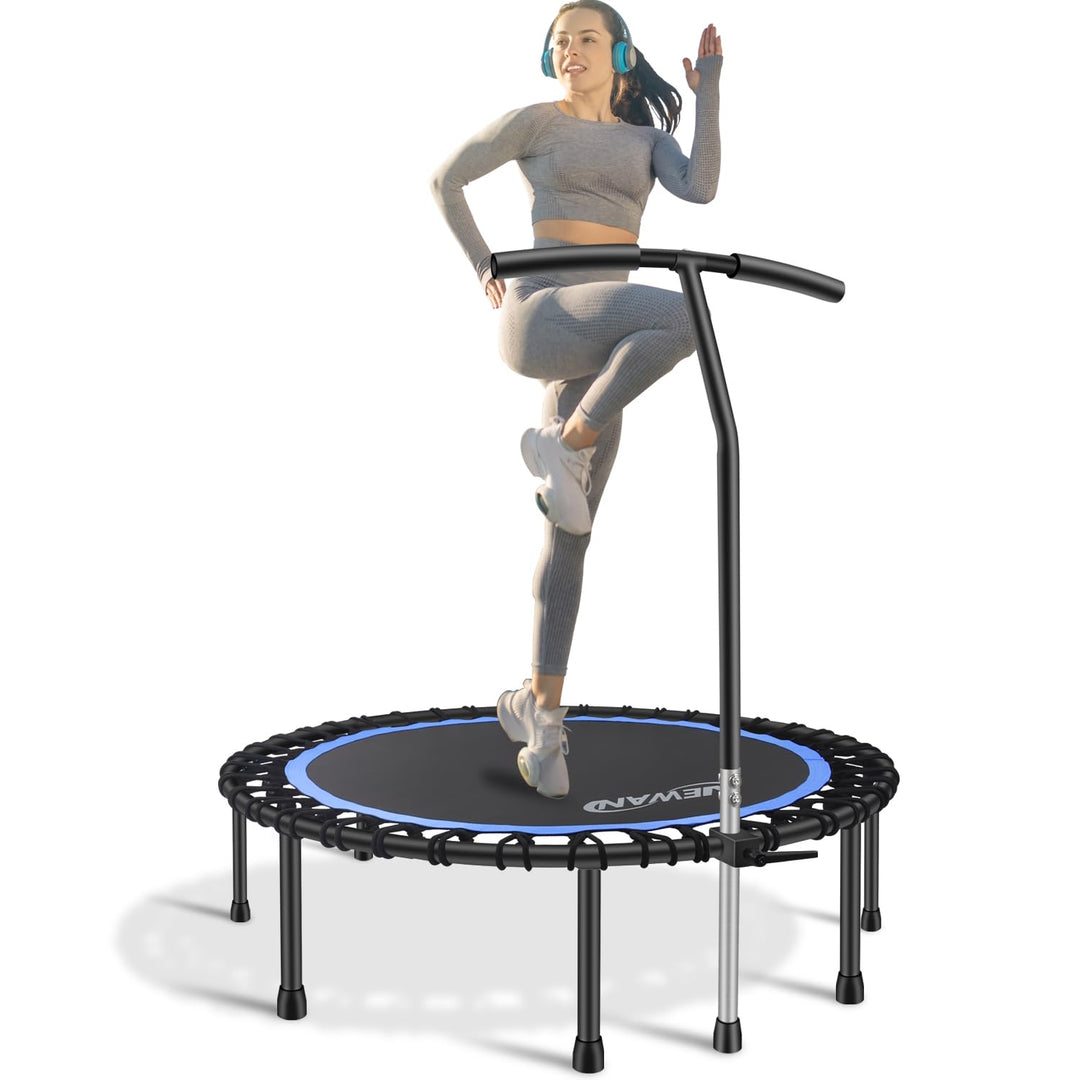 Newan 48" Silent Fitness Mini Trampoline Fitness Rebounder with Adjustable Foam Handle,Indoor Small Rebounder Exercise Trampoline for Adults Indoor/Garden Workout - Max Limit 330 lbs