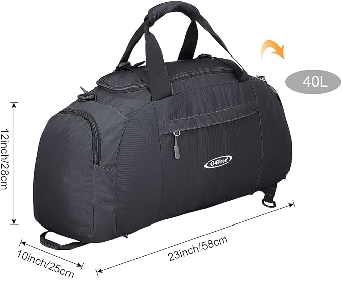 G4Free 40L 3-Way Duffle Bag Backpack Gym Bag for Men Women Sports Duffel Bag with Shoe Compartment Travel Backpack Luggage