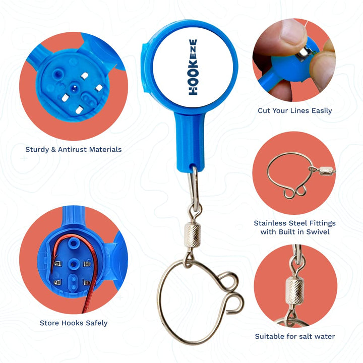 HOOK-EZE 2023 Updated Design Fishing Gear Knot Tying Tool | Pack of 2 | Protect from Fish Hooks | Tie Fishing Knots Easily | Cool Gadgets | Ice & Fly Fishing Gifts for Beginner Anglers - Purple