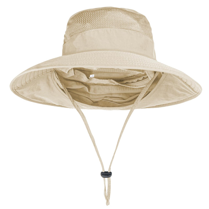 2Pack Sun Hats for Men Women Fishing Hat UPF 50+ Breathable Wide Brim Bucket Hats Summer UV Protection Safari Hat with Neck Flap Black/Beige
